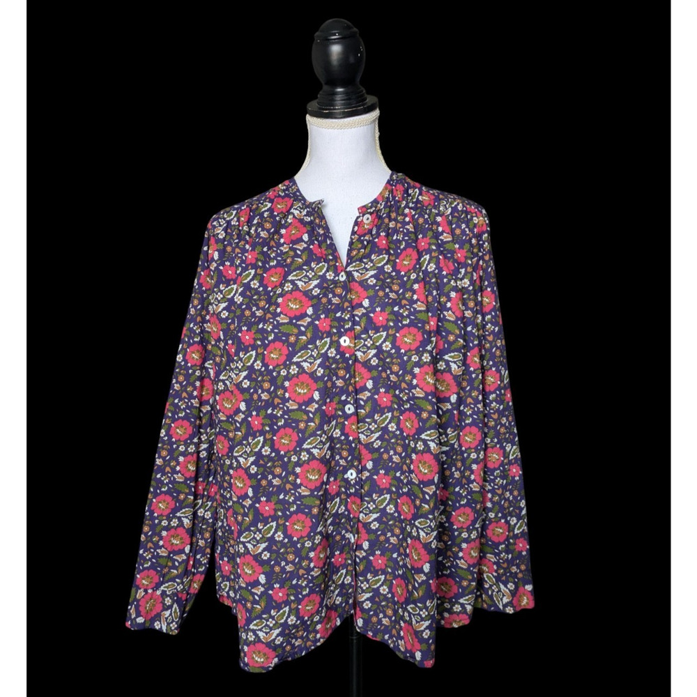 Floral Button-Down Blouse – Black with Pink Floral Print - Picture 2 of 7